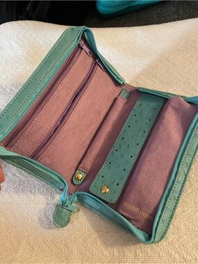 Reed & Barton Turquoise and Mauve Travel Jewelry Wallet